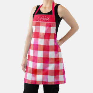 Hot Pink Peach Watercolor Plaid Apron