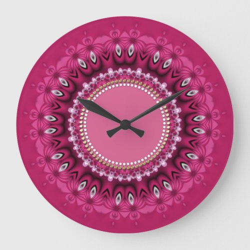 Hot Pink Peacock Lace Mandala Wall Clock