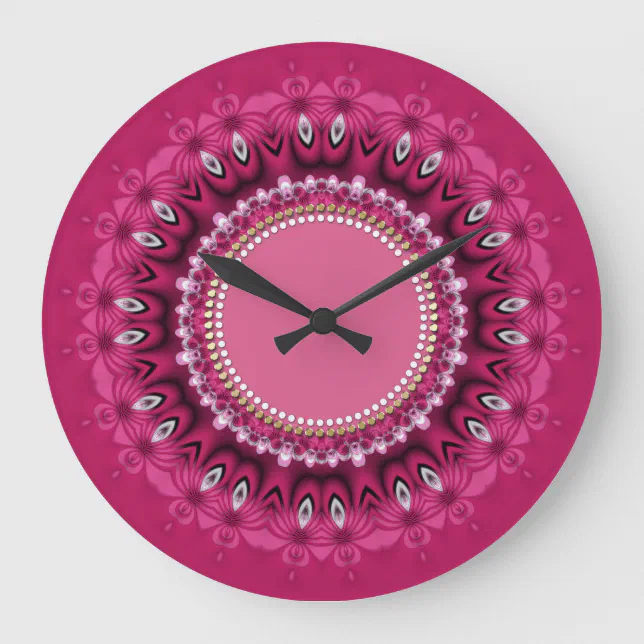 Hot Pink Peacock Lace Mandala Wall Clock | Zazzle