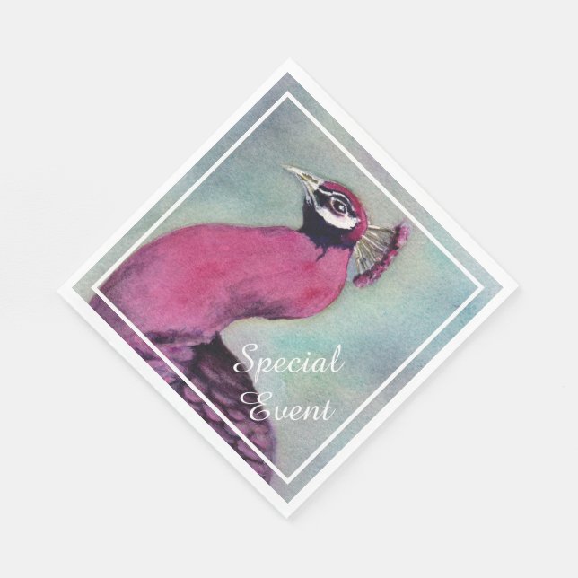 HOT PINK PEACOCK PARTY NAPKINS (Corner)
