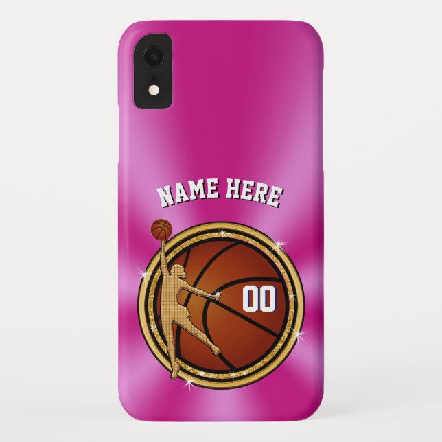 Hot Pink Personalized Basketball iPhone Cases (Back)