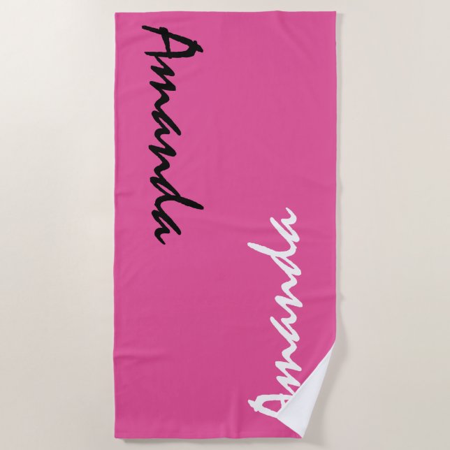 hot Pink Personalized Beach Towel (Front)