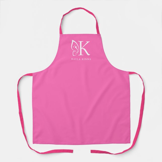 Hot Pink Personalized Butterfly Wing Monogram Apron (Front)