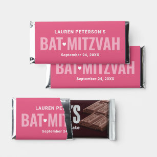 Hot Pink Personalized Girls Bat Mitzvah Hershey Bar Favors