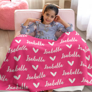 Hot Pink Personalized Name Blanket with Hearts