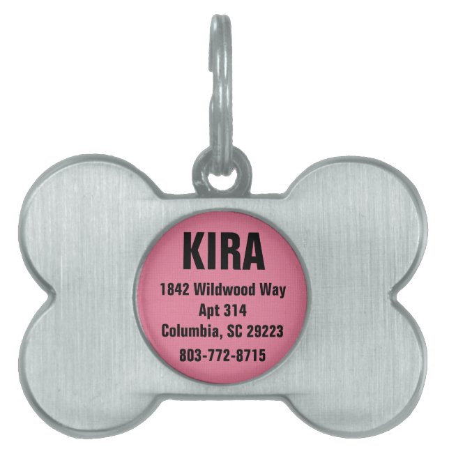 Hot Pink Personalized Pet ID Tag (Front)