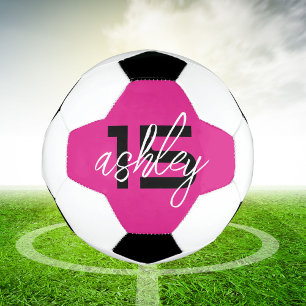 Hot Pink Personalized Player Name and Number Soccer Ball
