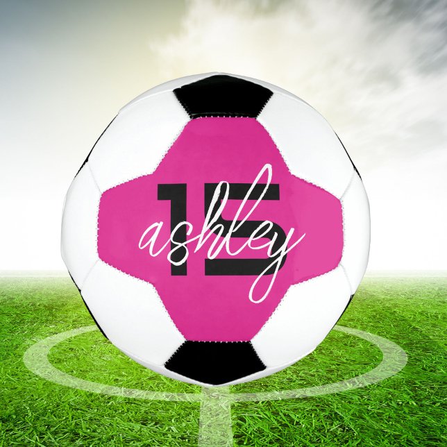 Hot Pink Personalized Player Name and Number Soccer Ball (Creator Uploaded)