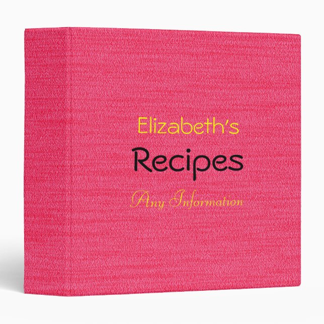 Hot Pink Personalized Recipe Binder (Front/Spine)