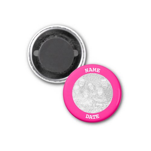 Hot Pink Personalized Round Photo Frame Magnet