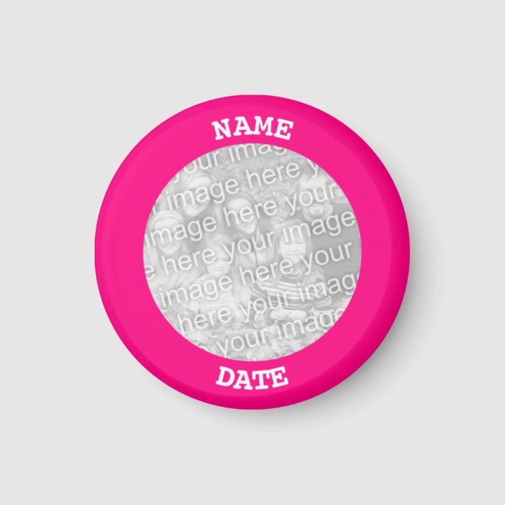 Hot Pink Personalized Round Photo Frame Magnet | Zazzle