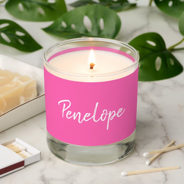 Hot Pink Personalized Script / Custom Name Scented Candle (Lit)