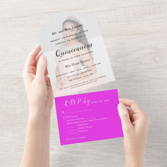 Hot Pink Photo Backdrop RSVP Event Invitation (Tearaway)