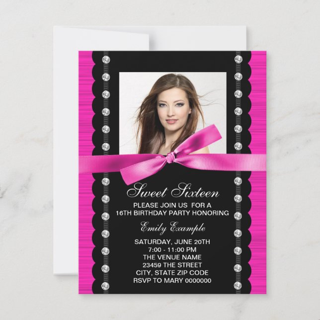 Hot Pink Photo Birthday Party Invitation (Front)