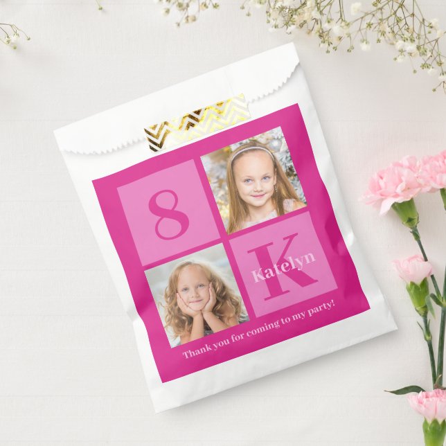 Hot Pink Photo Collage Custom Girls Birthday Party Favor Bag (Sealed)
