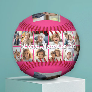 Hot Pink Photo Collage - Modern 14 Pic Grid Baseball