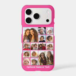 Hot Pink Photo Collage - Modern 14 Pic Grid iPhone 17 Pro Case