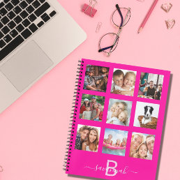 Hot pink photo collage monogram diary notebook
