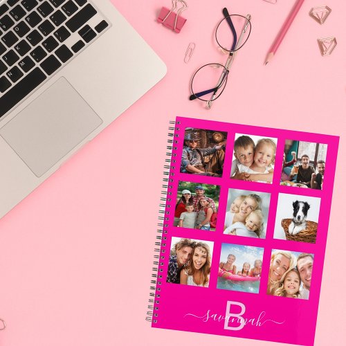 Hot pink photo collage monogram name 2025 planner