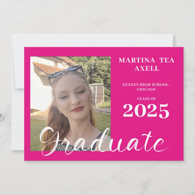  Hot Pink Photo Graduation Announcement (Front)