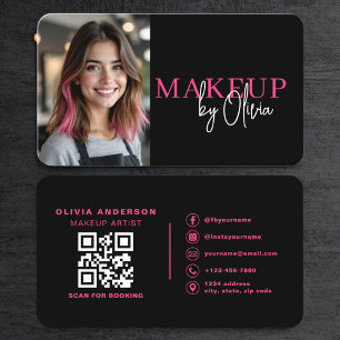 Hot Pink Photo Makeup Artist QR Code Business Card