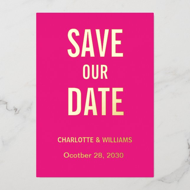  Hot Pink Photo Overlay Save The Date Gold    Foil Invitation (Front)