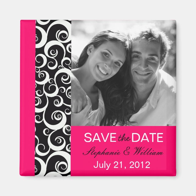 Hot Pink Photo Save The Date Magnet (Front)