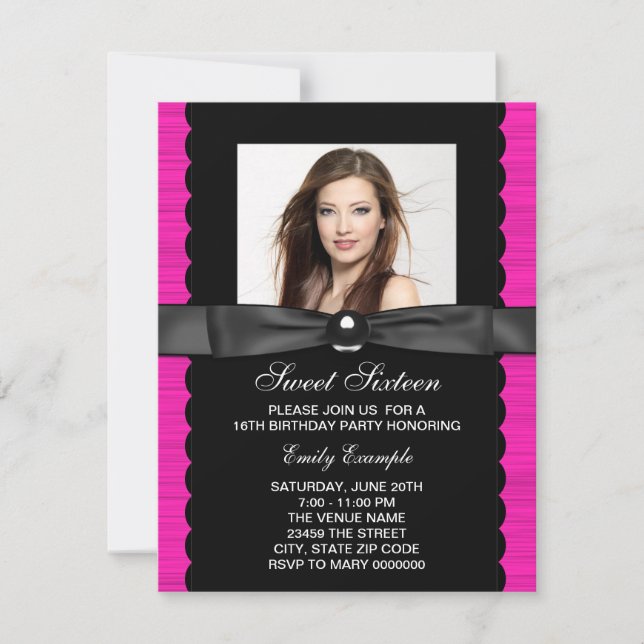Hot Pink Photo Sweet 16 Birthday Party Invitation (Front)