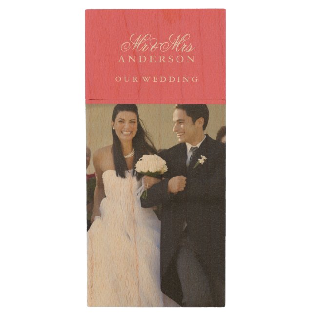Hot Pink Photo Wood Flash Drive (Front Vertical)