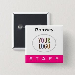 Hot Pink Pin Back Staff Badge Square Logo Button