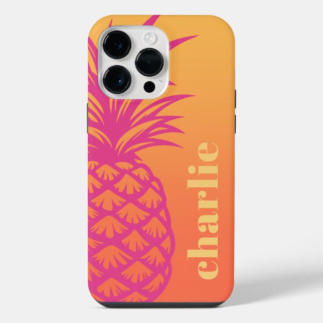Hot pink pineapple orange yellow gradient retro iphone case (Back)