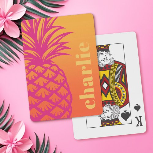 Hot pink pineapple orange yellow gradient retro playing cards