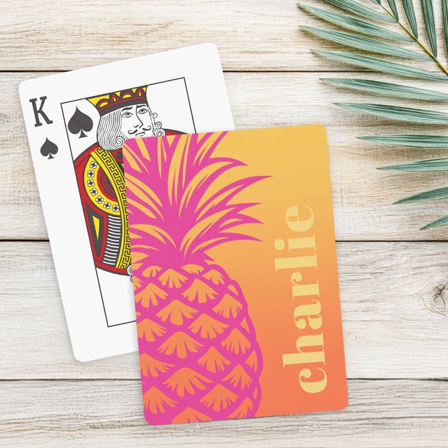 Hot pink pineapple orange yellow gradient retro poker cards (Hot pink pineapple orange yellow gradient retro playing cards)