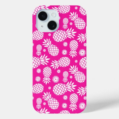 Hot pink pineapples and flower pattern iPhone 15 case