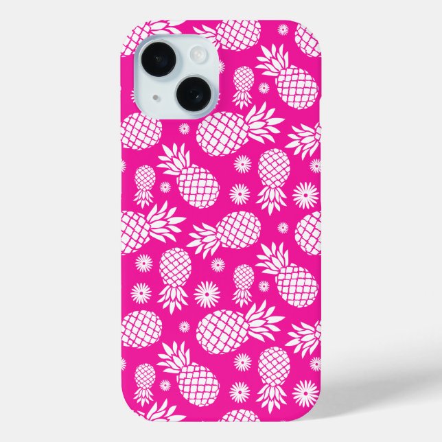 Hot pink pineapples and flower pattern Case-Mate iPhone case (Back)