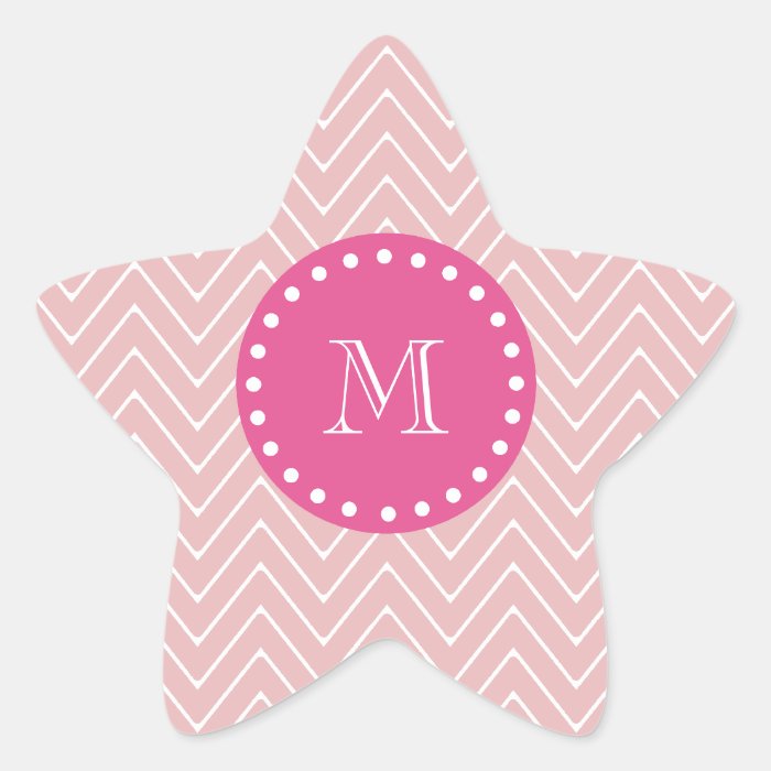 Hot Pink, Pink Chevron  Your Monogram Star Stickers