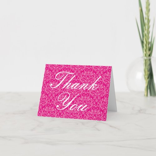 Hot Pink Pink Floral Damask Thank You Card