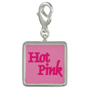 Hot Pink pink silver square charm