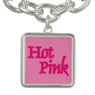 Hot Pink pink silver square charm bracelet