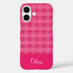 Hot Pink Plaid iPhone 16 Case