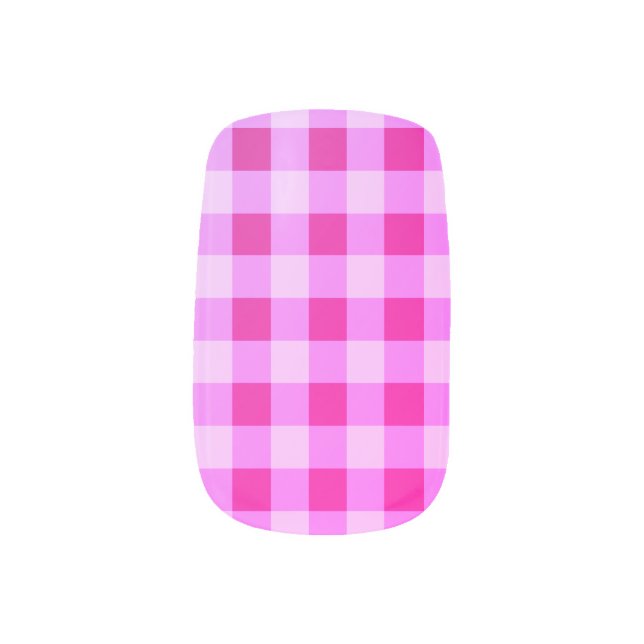 Hot Pink Plaid Gingham Girly Fun Minx Nail Art (Left Thumb)