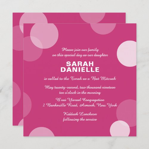 Hot Pink Polka Dot Confetti Bat Mitzvah Invitation