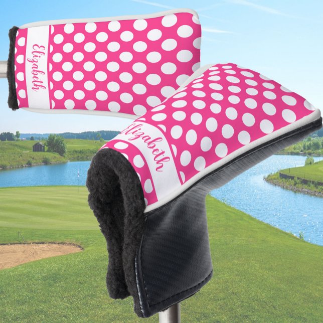 Hot Pink polka dot golf head cover custom name (Creator Uploaded)