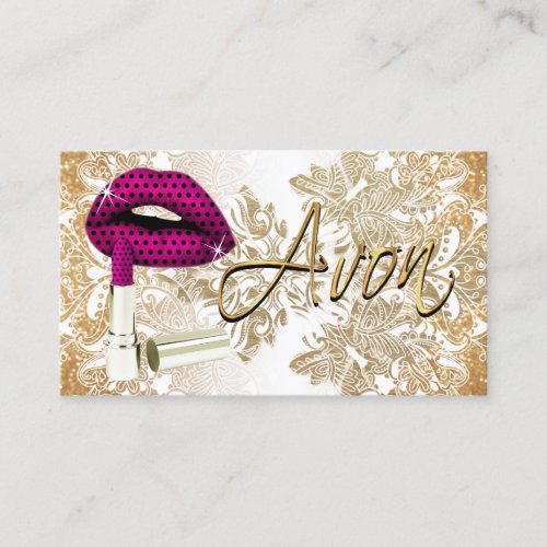 Hot Pink Polka Dot Lips  Gold _ Avon Business Card