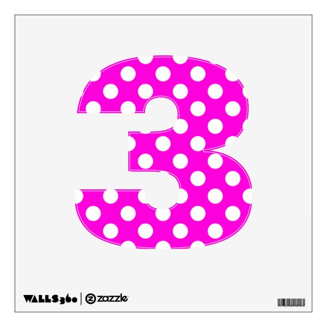 Hot Pink Polka Dot Number 3 Wall Decal (Front)