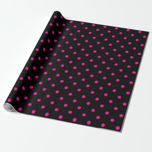 Hot Pink Polka Dot on Black Large Space Wrapping Paper