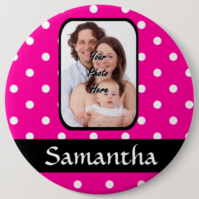 Hot pink polka dot pattern button (Front)