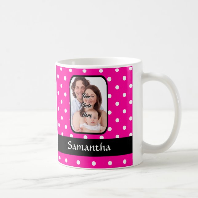 Hot pink polka dot pattern coffee mug (Right)