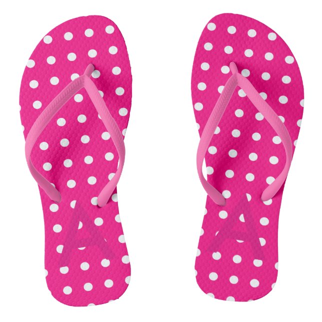 Hot Pink Polka Dot Pattern Flip Flops (Footbed)