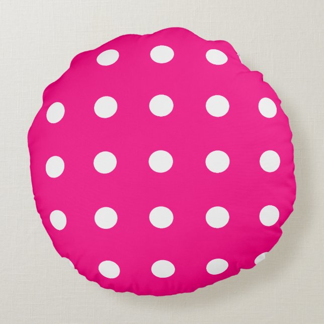 Hot Pink Polka Dot Pattern Round Pillow (Back)